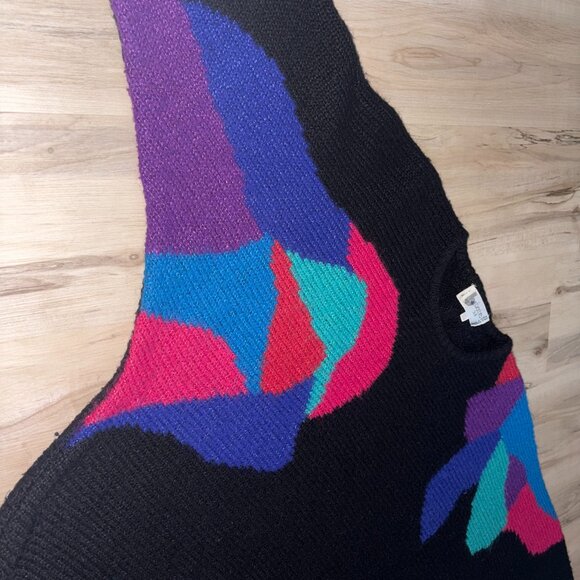 Vintage Barbra Sue Colourful Dolman Sleeve Knit Sweater L - Picture 2 of 5